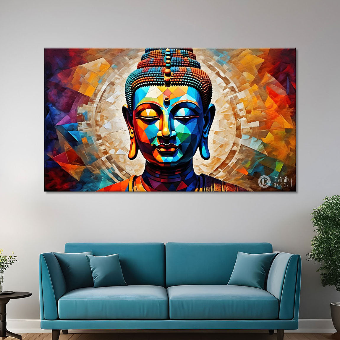 Blue buddha with colorful background textured painting Canvas Wall Painting - Buddha-160