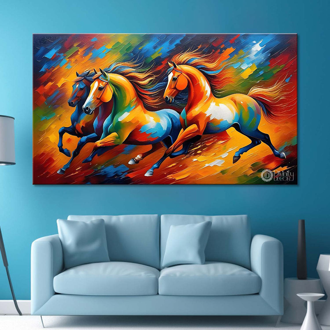 Three horses in colorful textured art Canvas Painting - Design - Horse-161