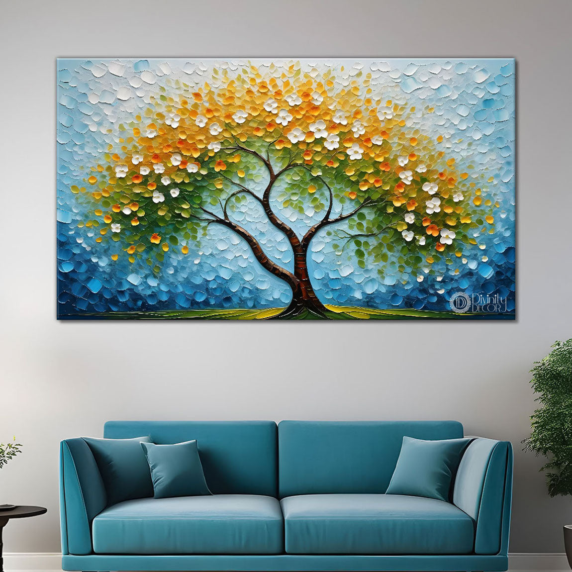 Yellow tree in textured modern art- Design - Tree-161