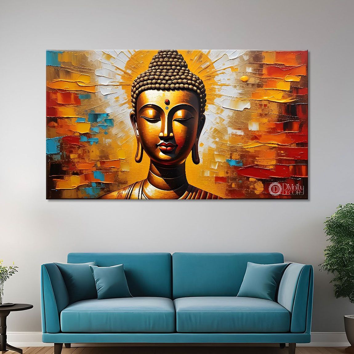 Golden buddha with colorful background textured painting Canvas Wall Painting - Buddha-161