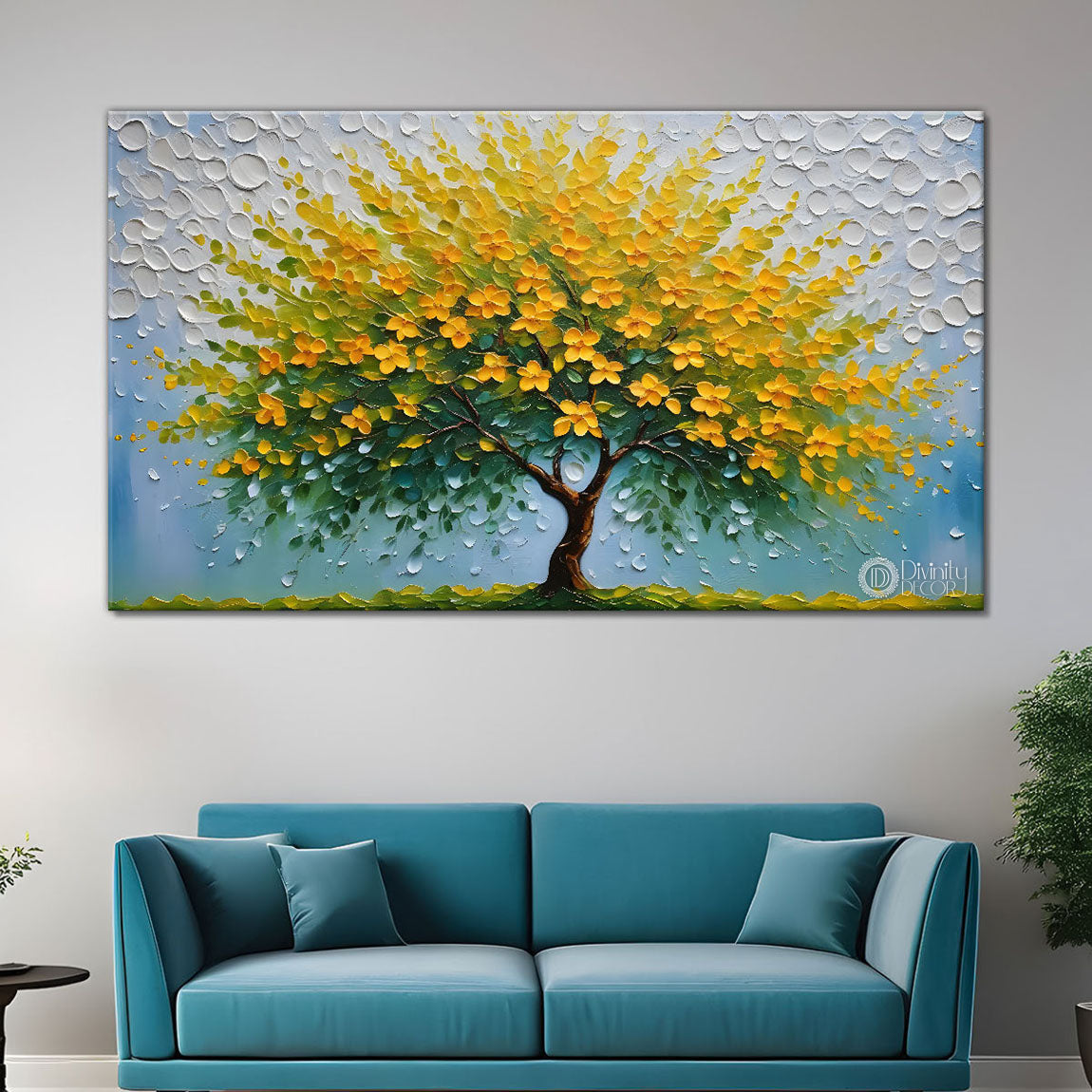 Yellow tree in textured modern art- Design - Tree-162