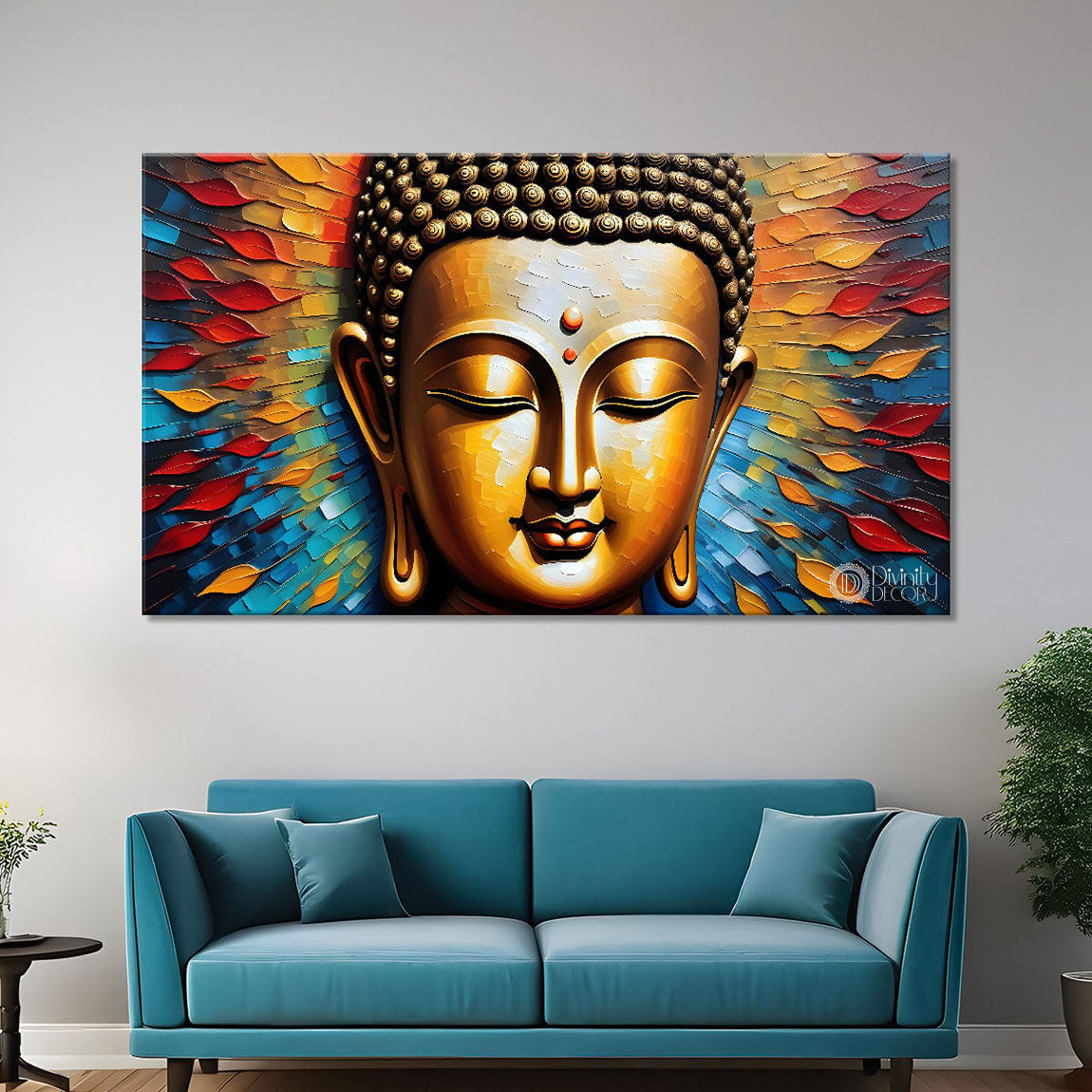 Golden buddha with colorful background textured painting Canvas Wall Painting - Buddha-162