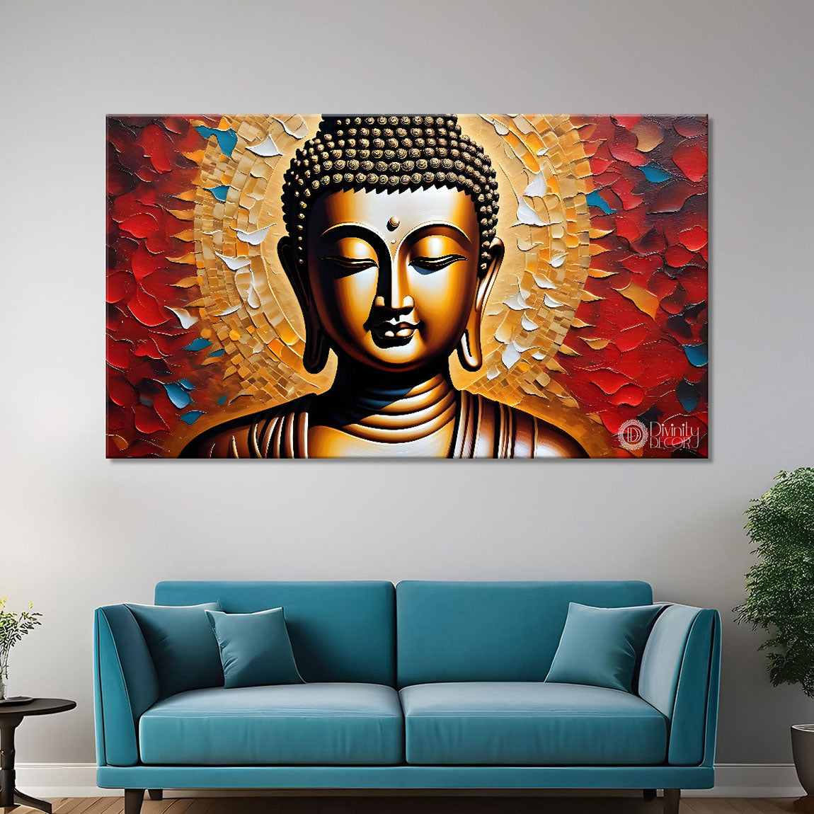 Golden buddha with colorful background textured painting Canvas Wall Painting - Buddha-163