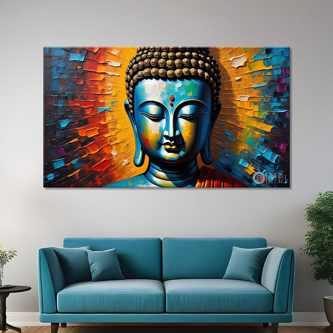 Blue buddha with colorful background textured painting Canvas Wall Painting - Buddha-164