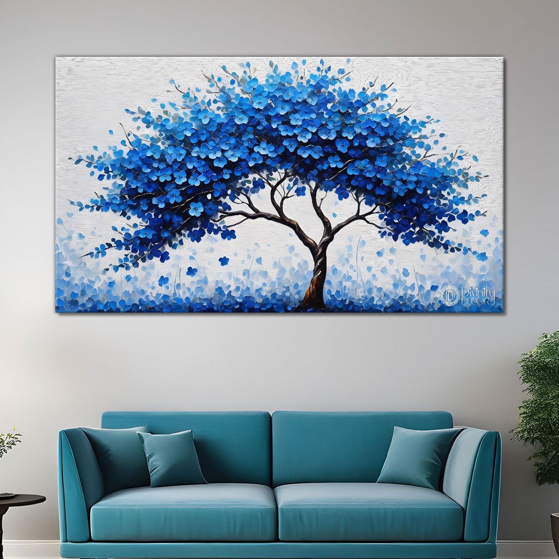 Blue tree in textured modern art- Design - Tree-164