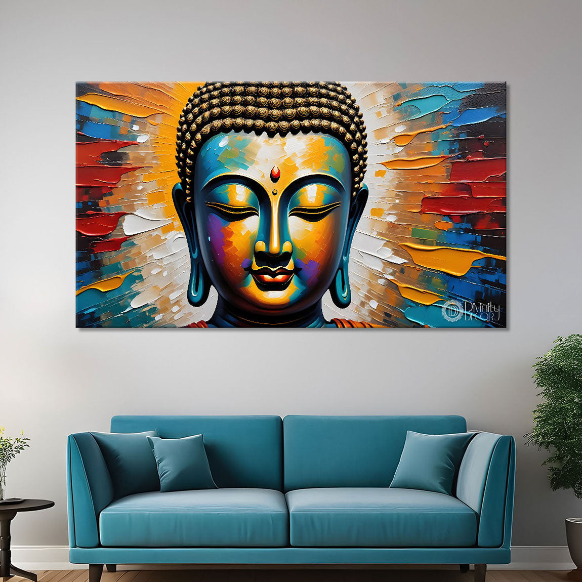 Golden buddha with colorful background textured painting Canvas Wall Painting - Buddha-165