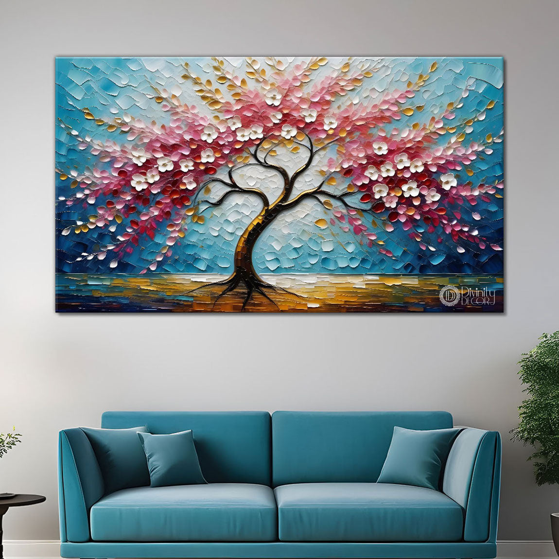 Spring tree in textured modern art- Design - Tree-165