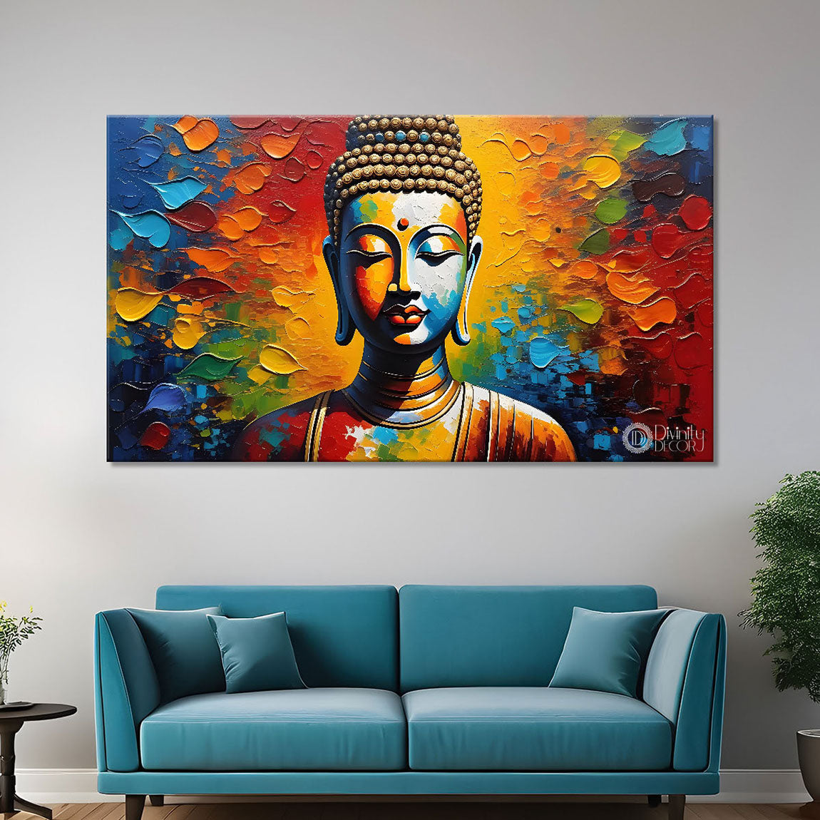 Golden buddha with colorful background textured painting Canvas Wall Painting - Buddha-166