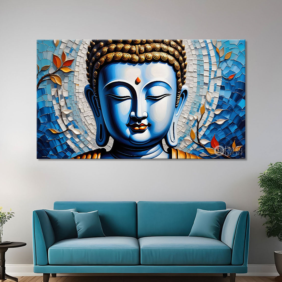 Blue buddha with sky blue background textured painting Canvas Wall Painting - Buddha-167