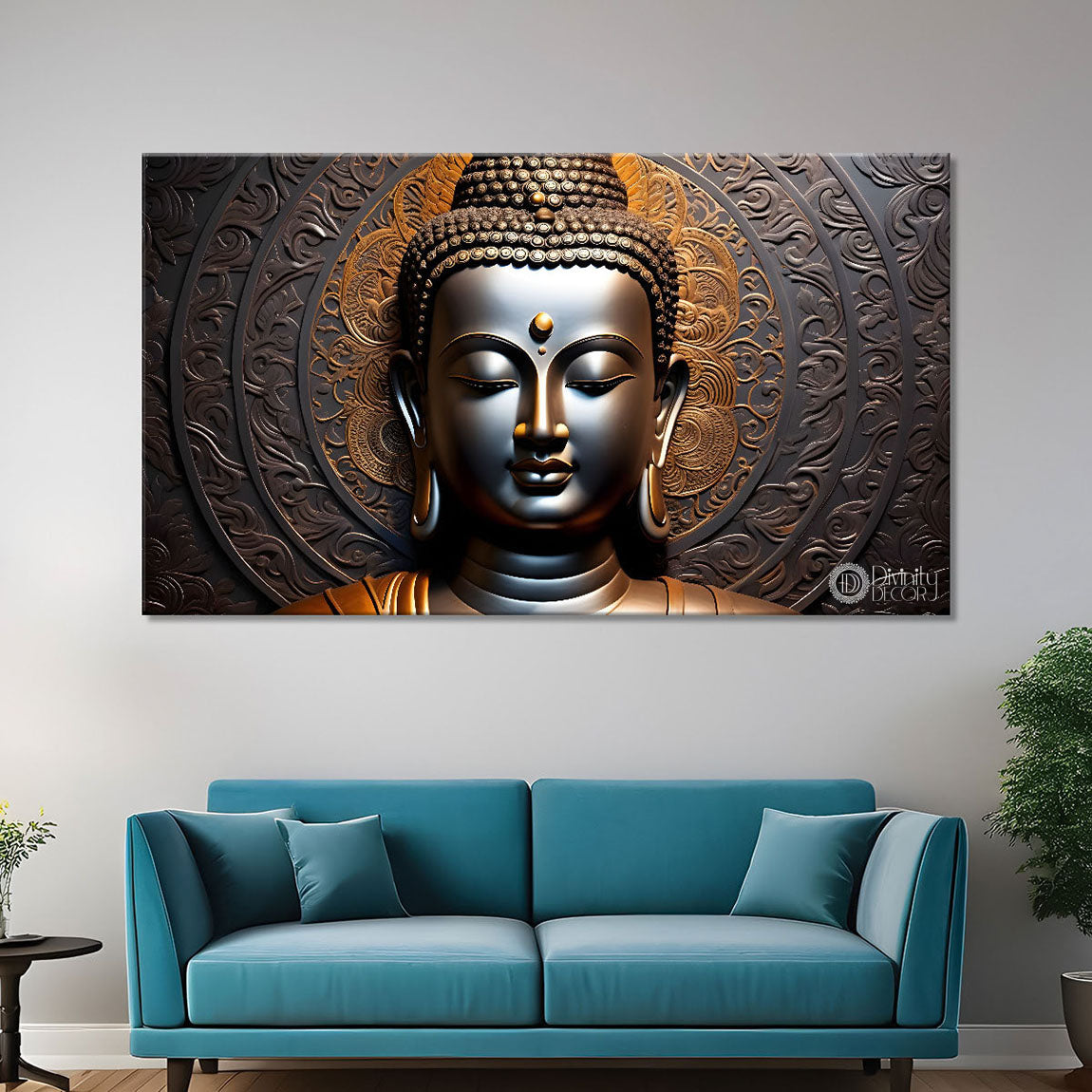 Golden buddha with dark background painting Canvas Wall Painting - Buddha-169