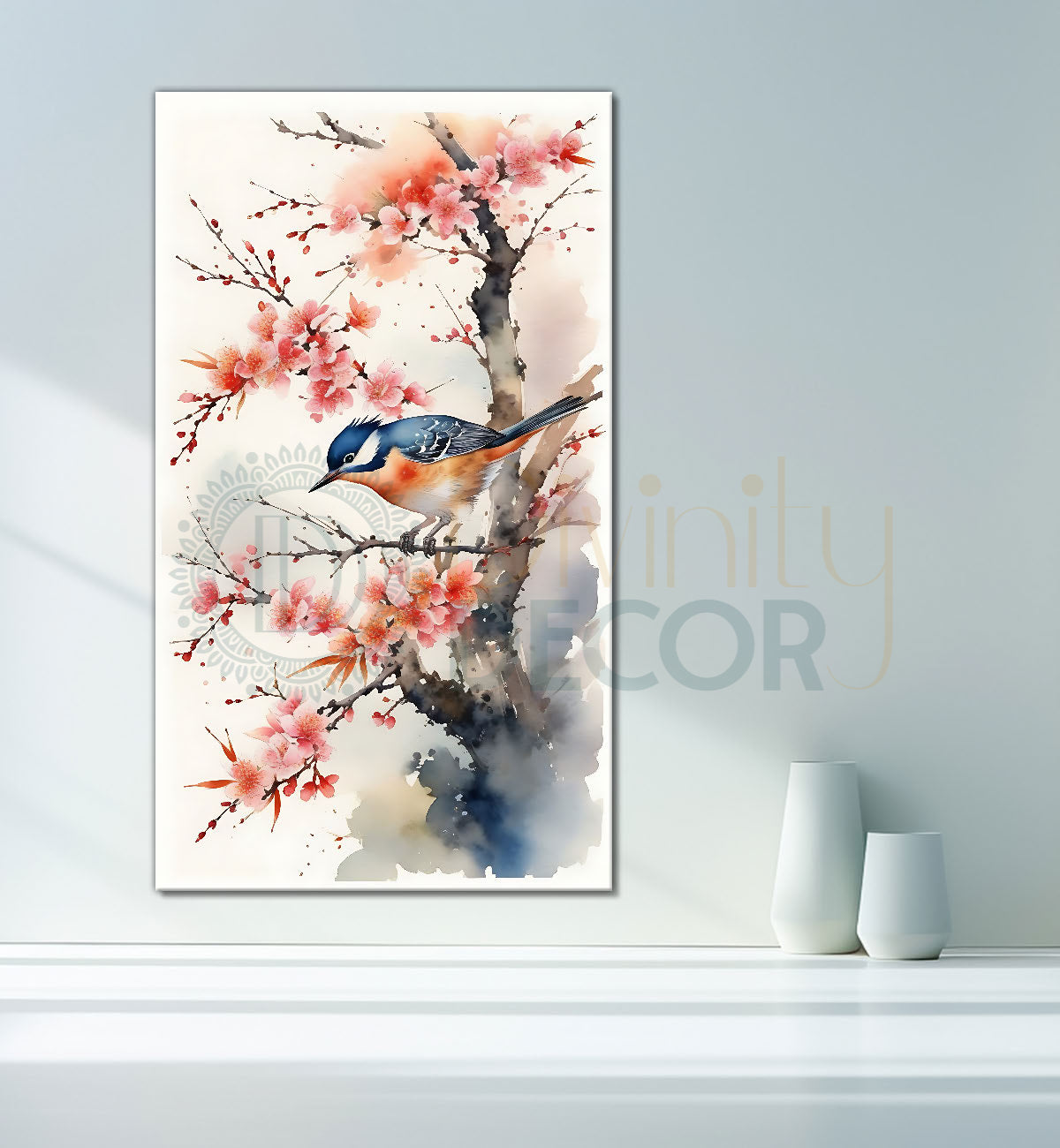 Pink tree in textured water colour painting Canvas Painting - Nature Art -V-169