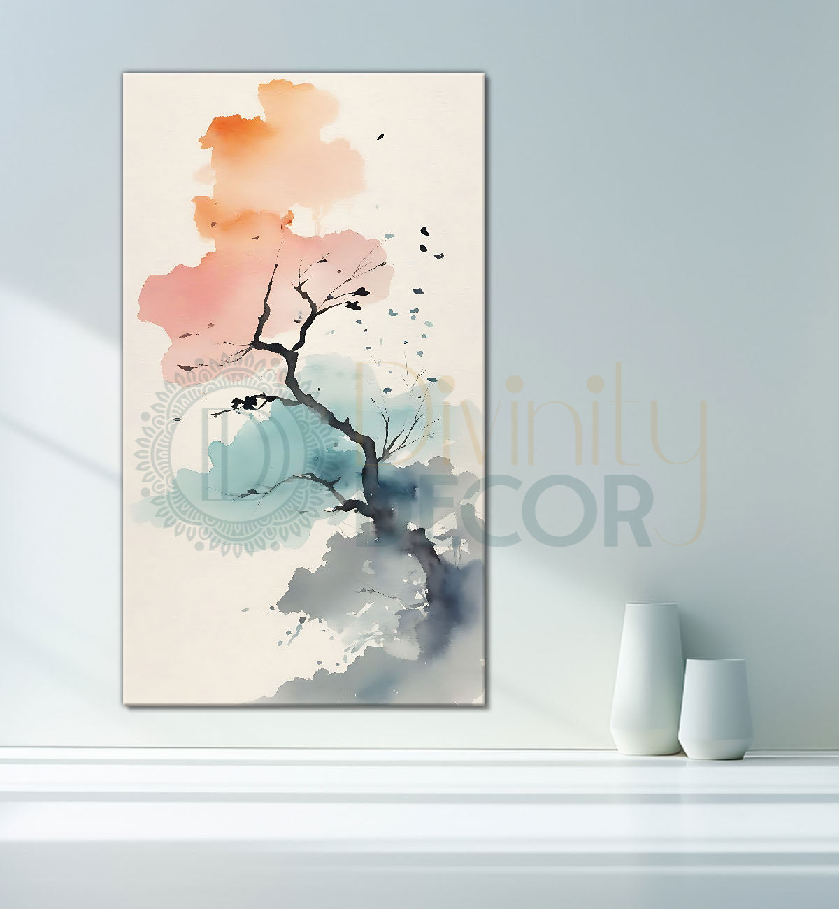 Colourful tree in textured water colour art Canvas Painting - Nature Art -V-171