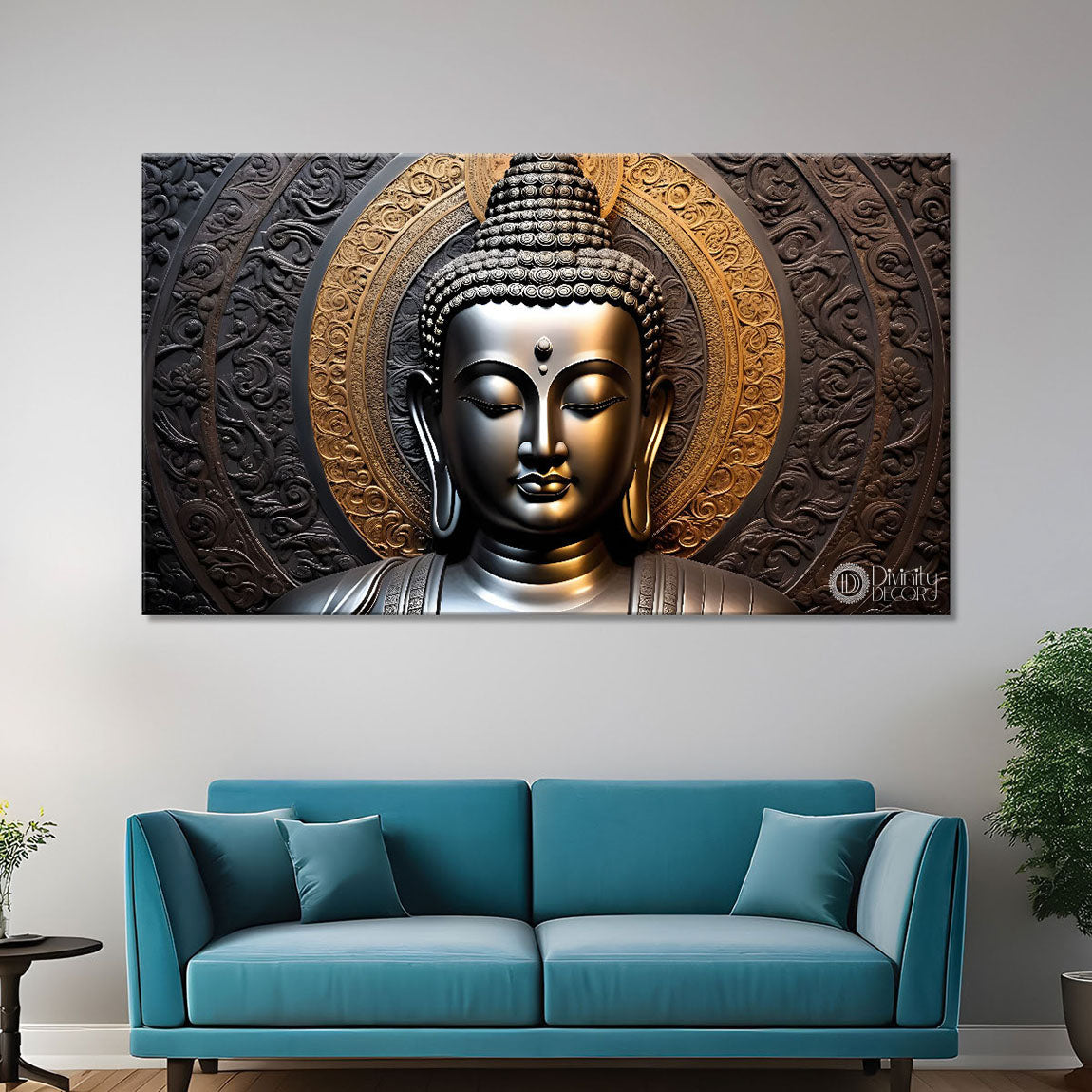 Golden buddha with dark background painting Canvas Wall Painting - Buddha-172