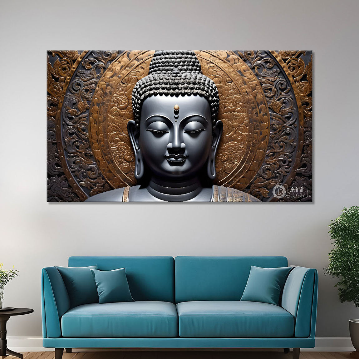 Grey buddha with dark background painting Canvas Wall Painting - Buddha-175