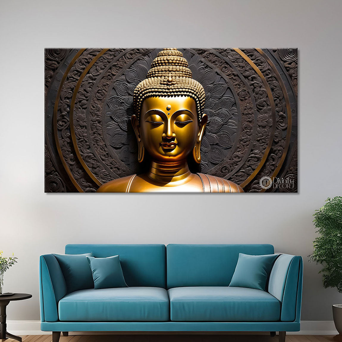 Golden buddha with dark background painting Canvas Wall Painting - Buddha-176