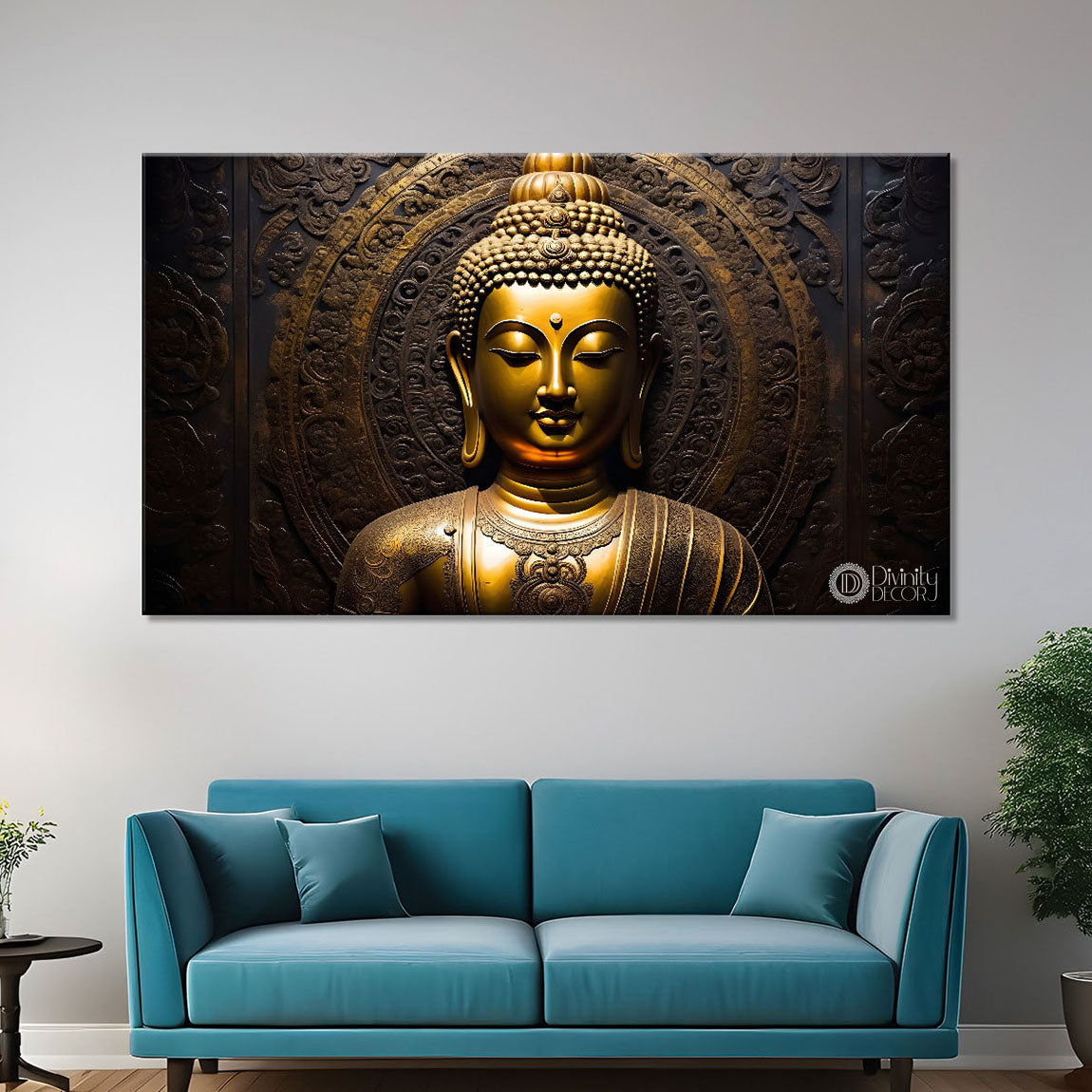 Golden buddha with dark background painting Canvas Wall Painting - Buddha-177