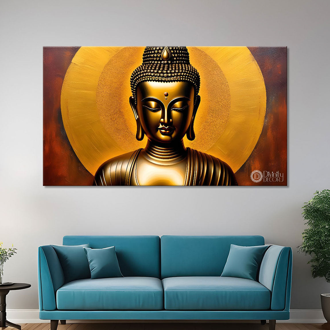 Golden buddha with golden background painting Canvas Wall Painting - Buddha-179