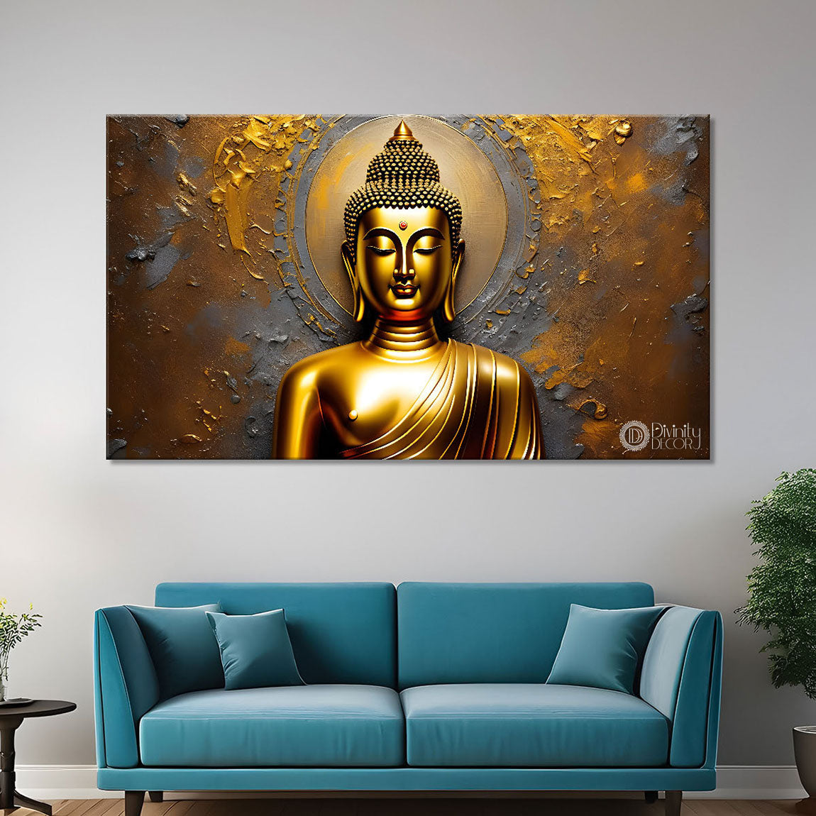 Golden buddha with golden background painting Canvas Wall Painting - Buddha-180