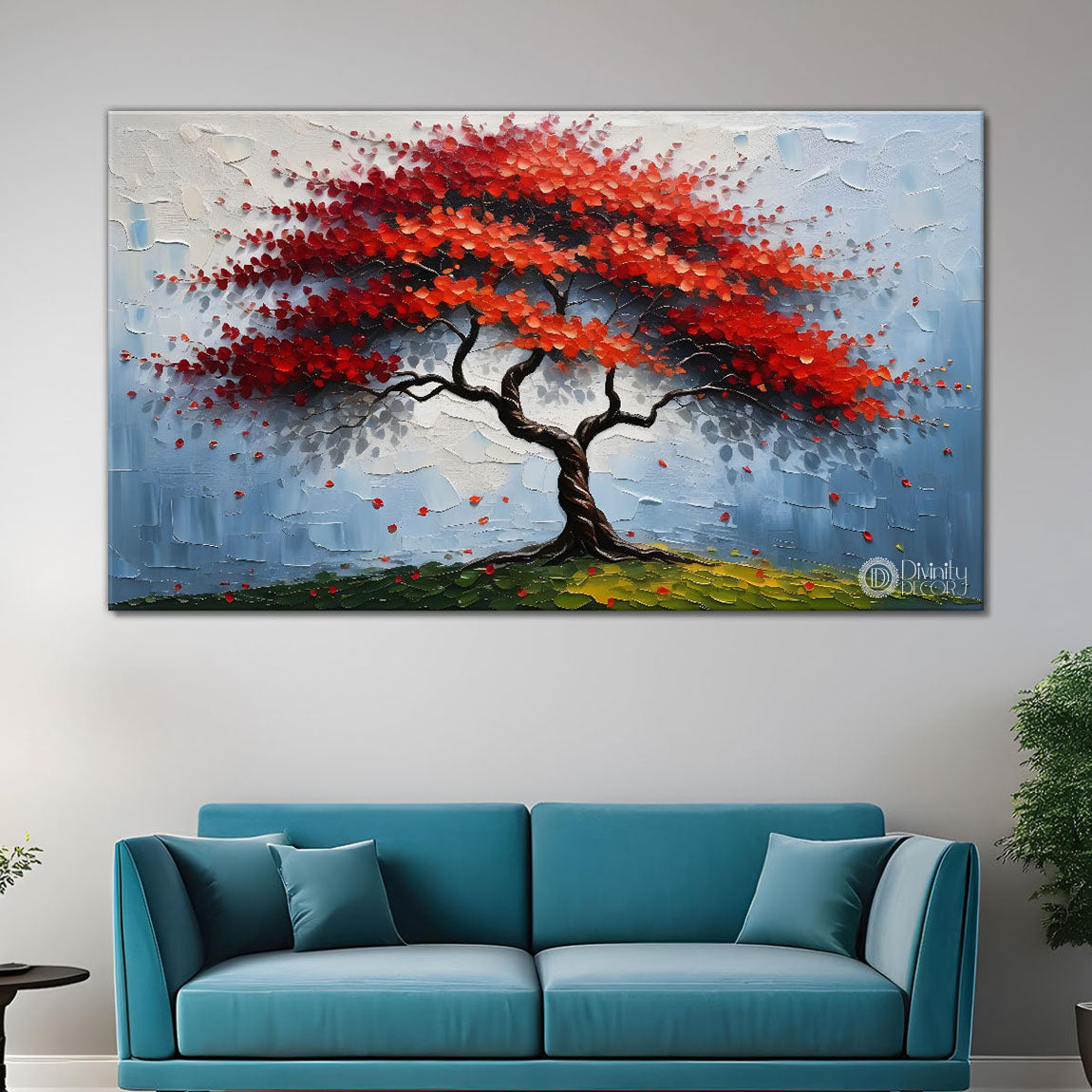 Red color tree in textured modern art- Design - Tree-180