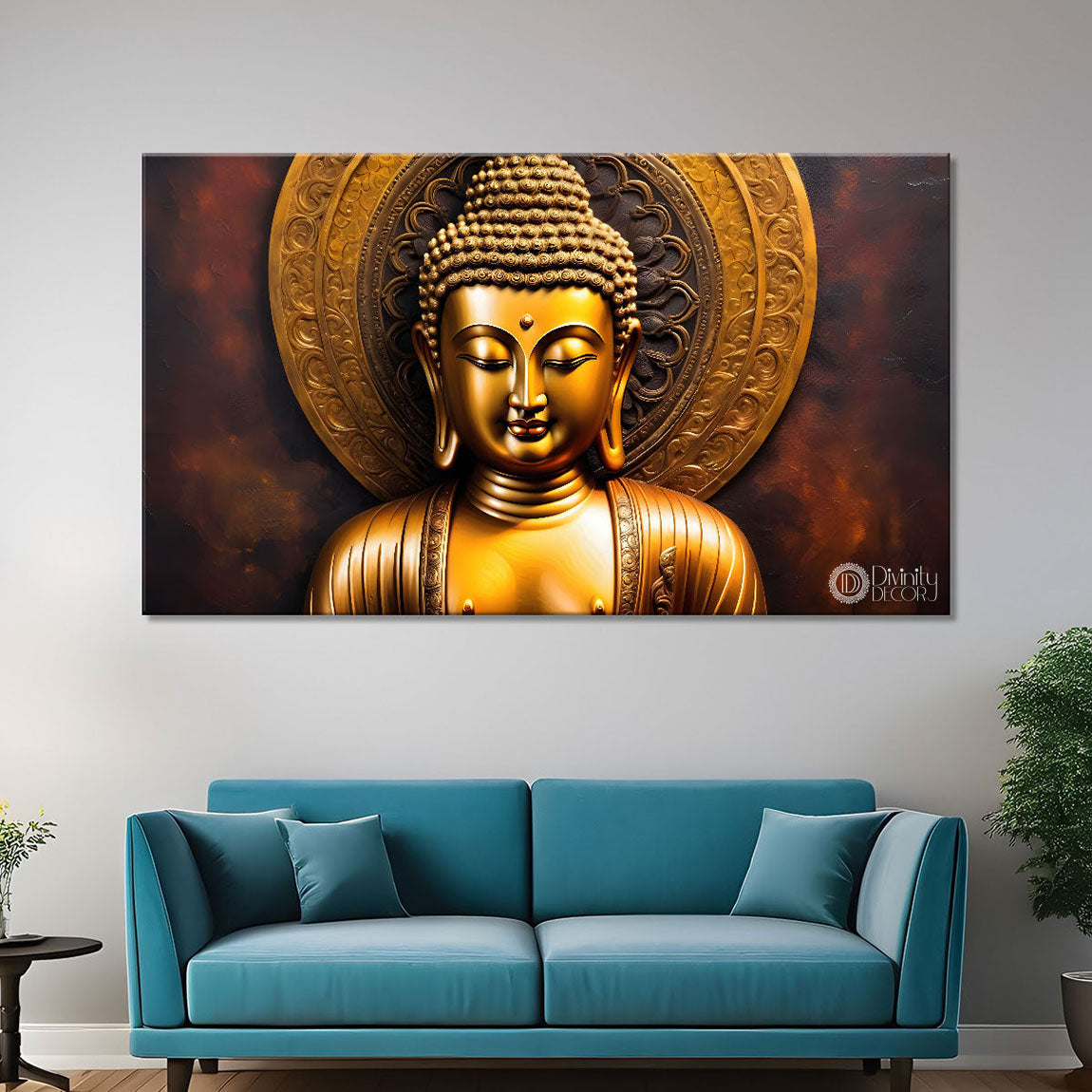 Golden buddha with golden background painting Canvas Wall Painting - Buddha-181