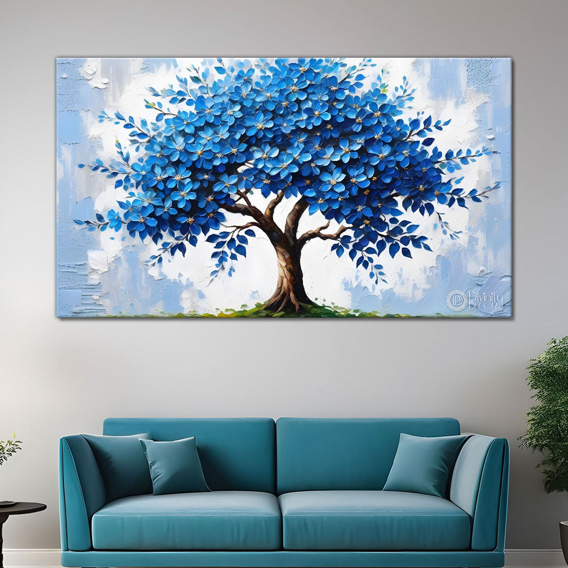 Aqua color tree in textured background modern art- Design - Tree-183