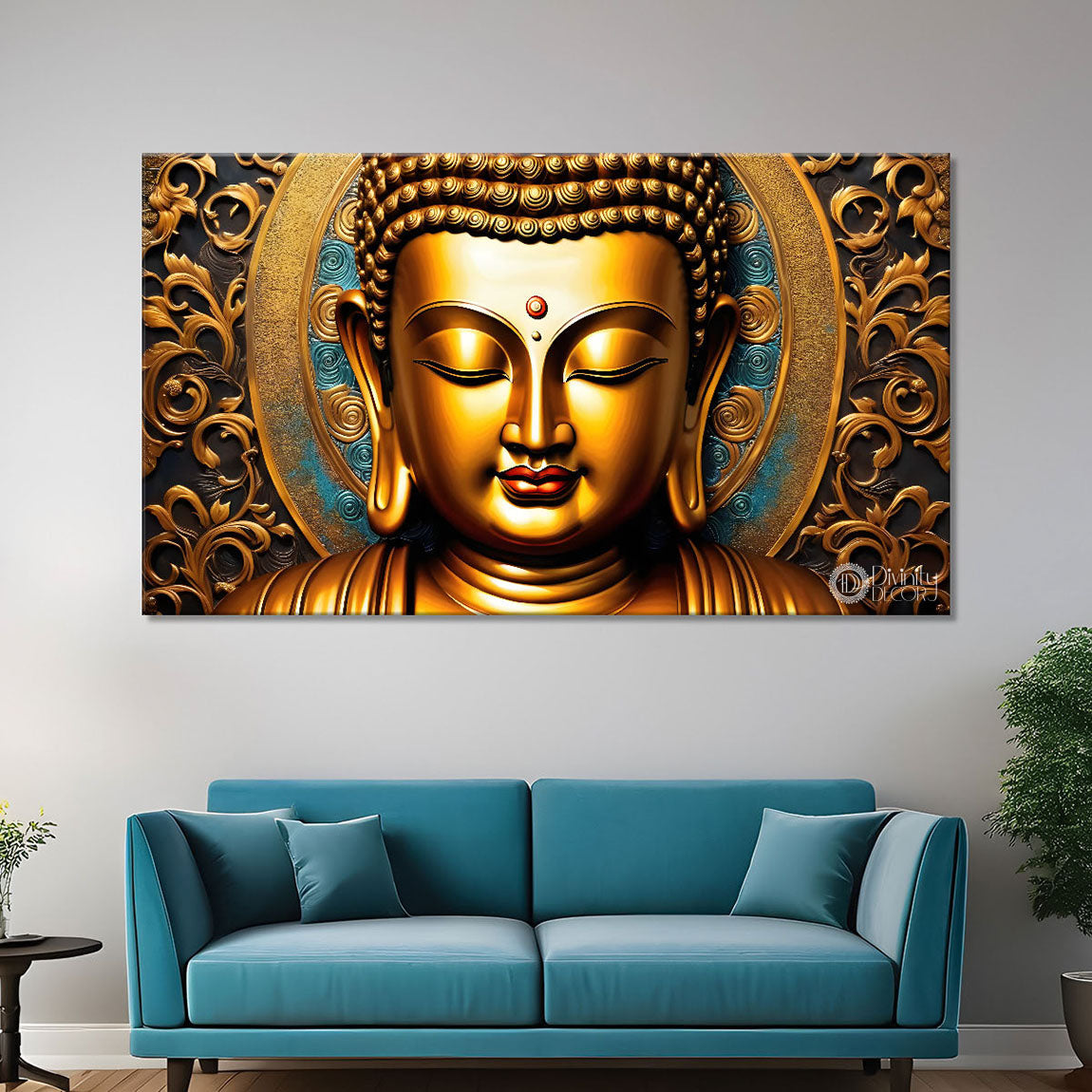 Golden buddha with golden background painting Canvas Wall Painting - Buddha-184