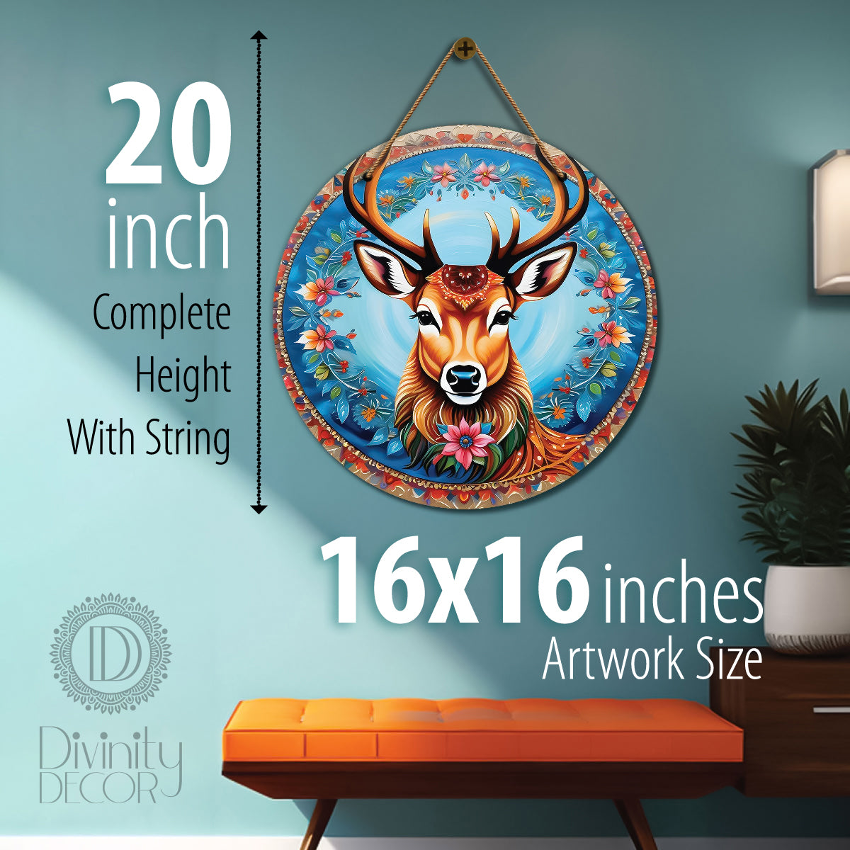 Deer in blue and pink mandala Round Wooden Wall Hanging for wall Décor - Design - 184
