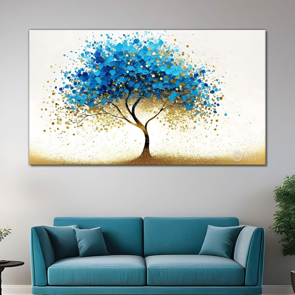 Aqua color tree in textured background modern art- Design - Tree-185