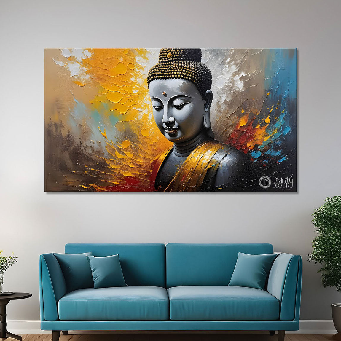 Buddha in colorful background textured painting Canvas Wall Painting - Buddha-187