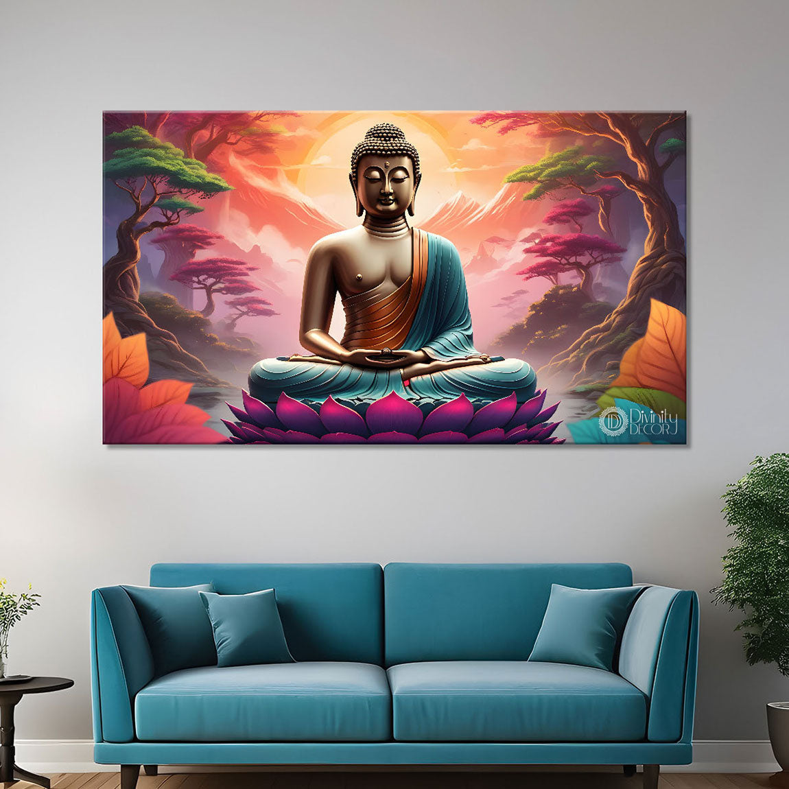 Buddha in colorful background textured painting Canvas Wall Painting - Buddha-191