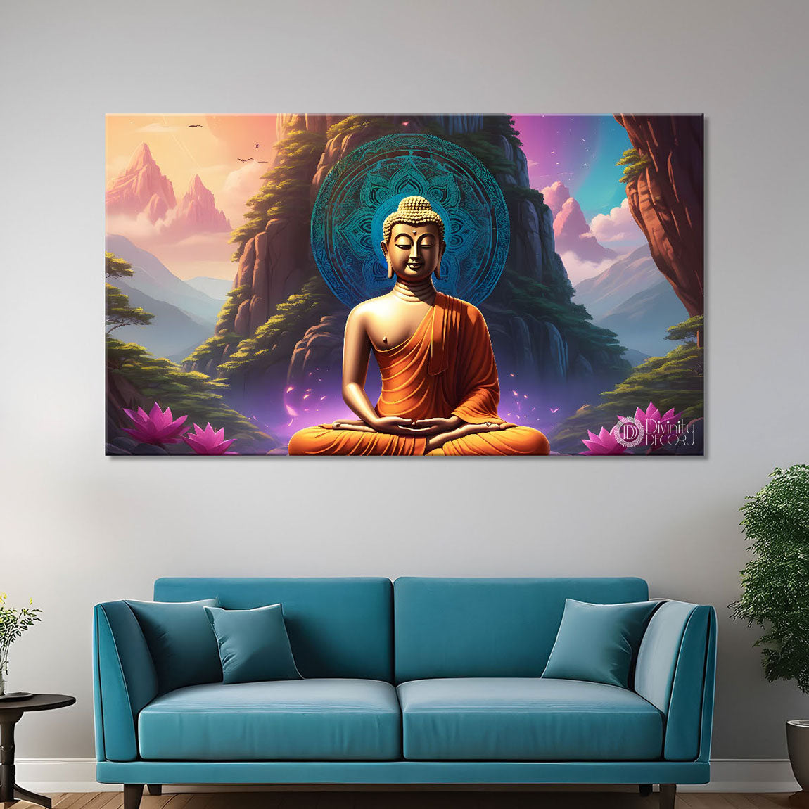 Buddha in colorful mountain background textured painting Canvas Wall Painting - Buddha-192
