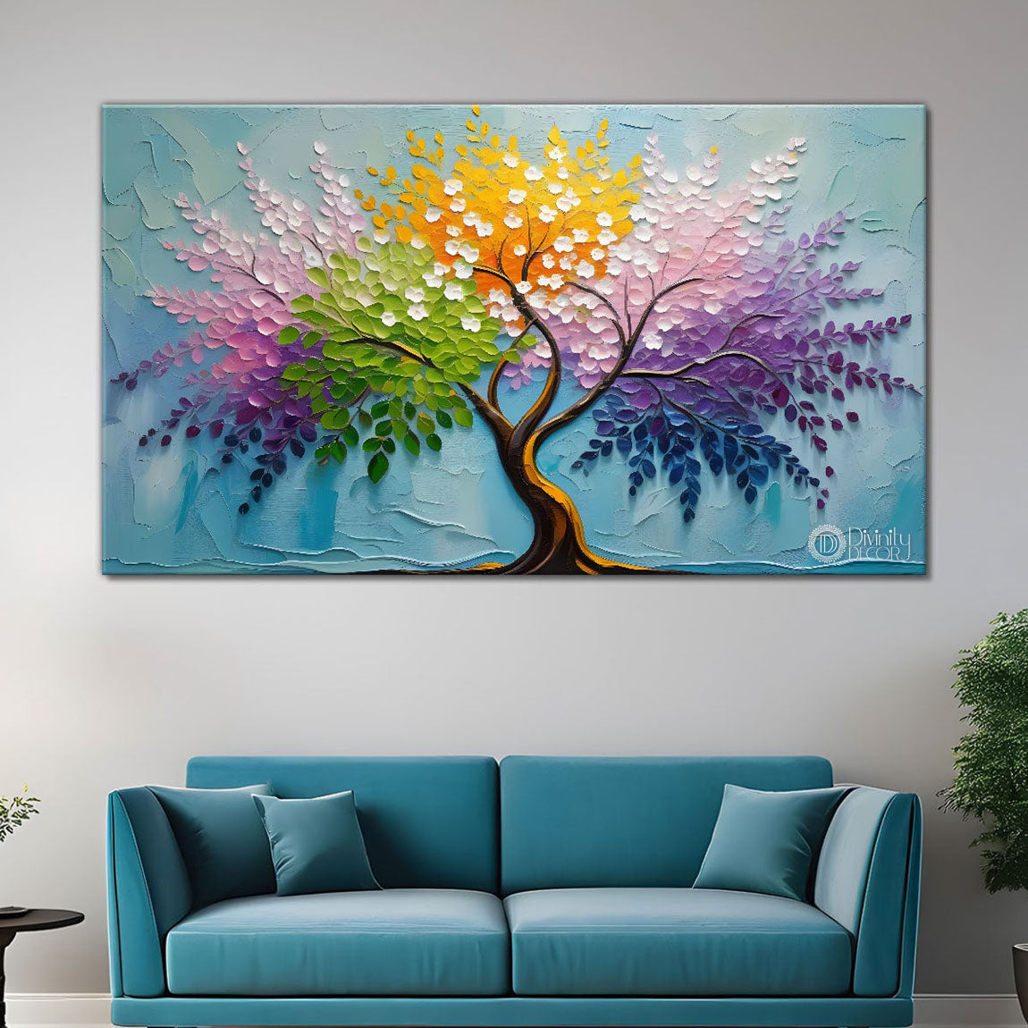 Colorful tree in textured modern art- Design - Tree-193