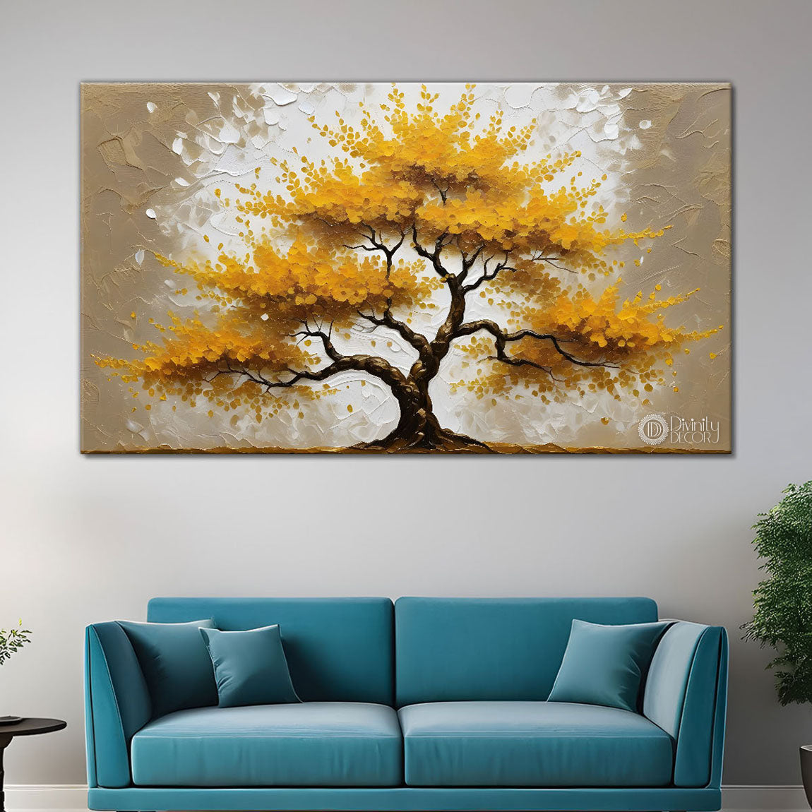 Golden tree in textured modern art- Design - Tree-196