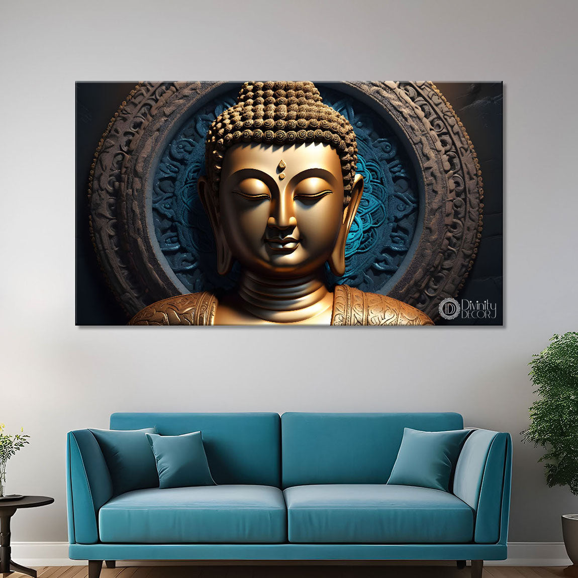 Golden buddha with dark background painting Canvas Wall Painting - Buddha-198