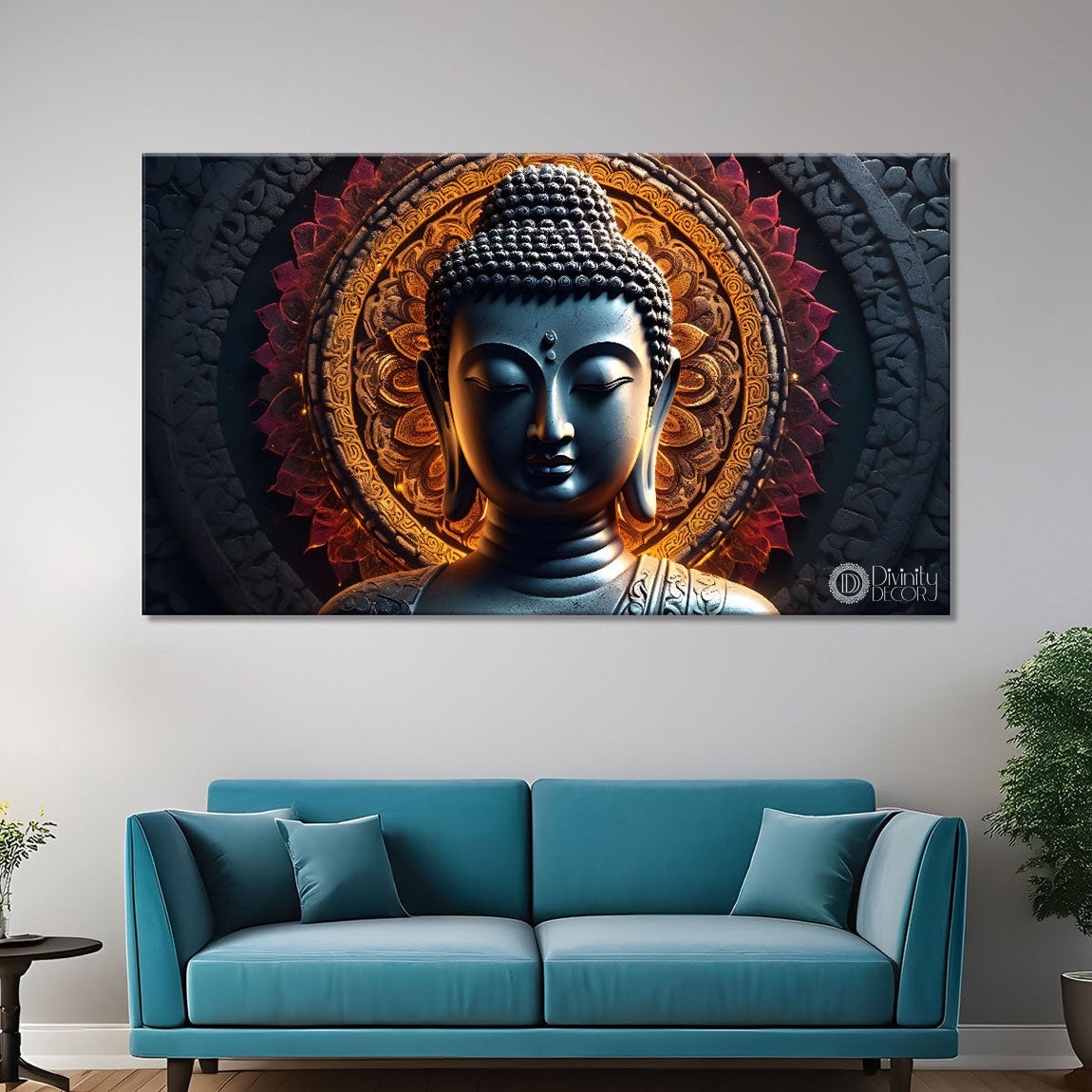 Golden buddha with lotus background painting Canvas Wall Painting - Buddha-200