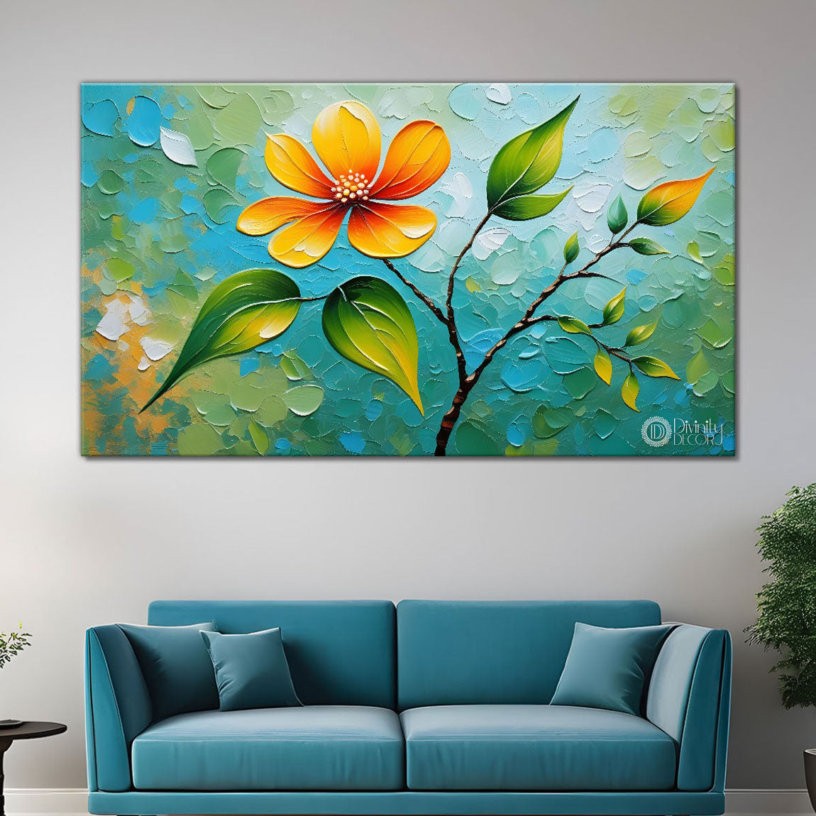 Orange flower in textured modern art- Design - Tree-201