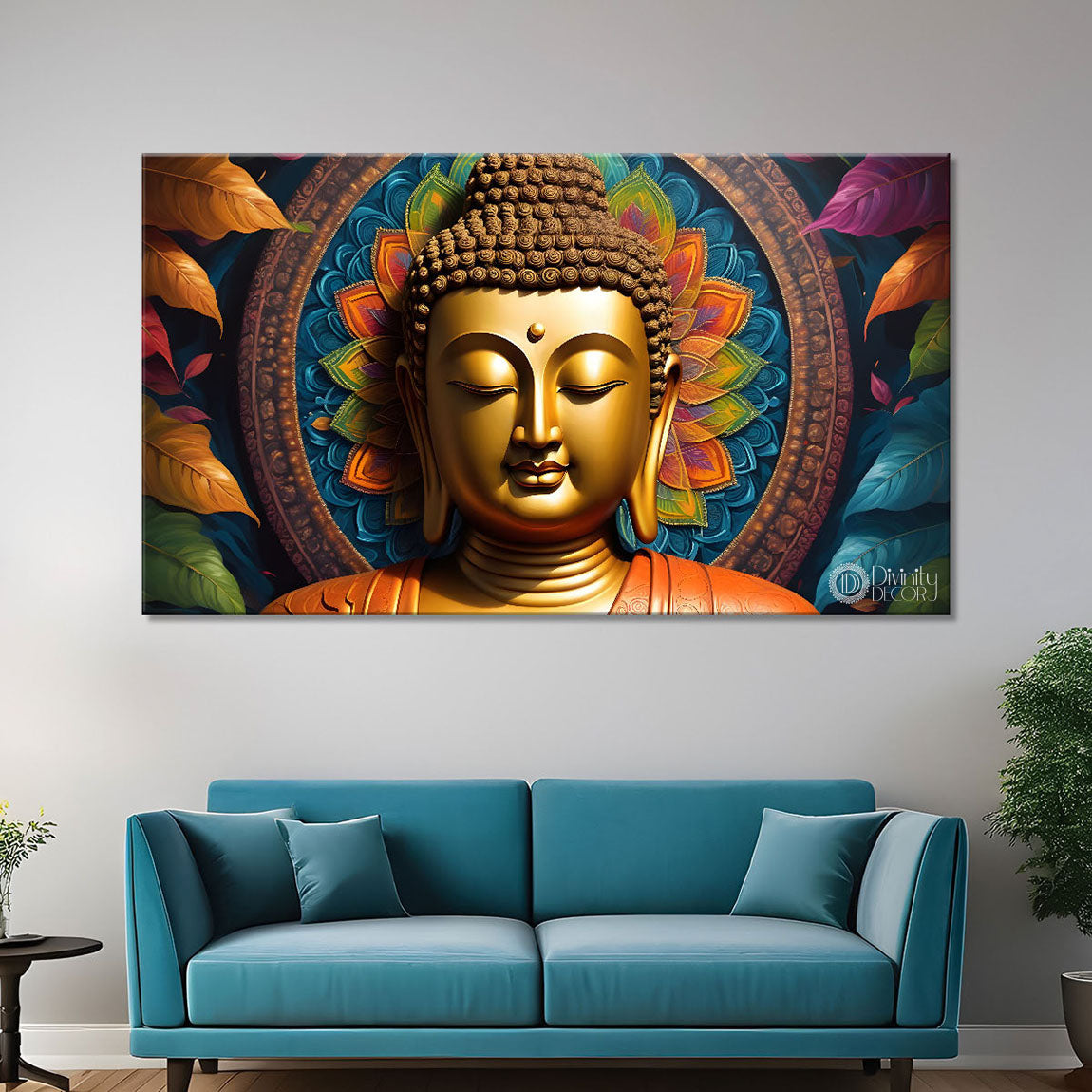 Golden buddha in colorful background textured painting Canvas Wall Painting - Buddha-203