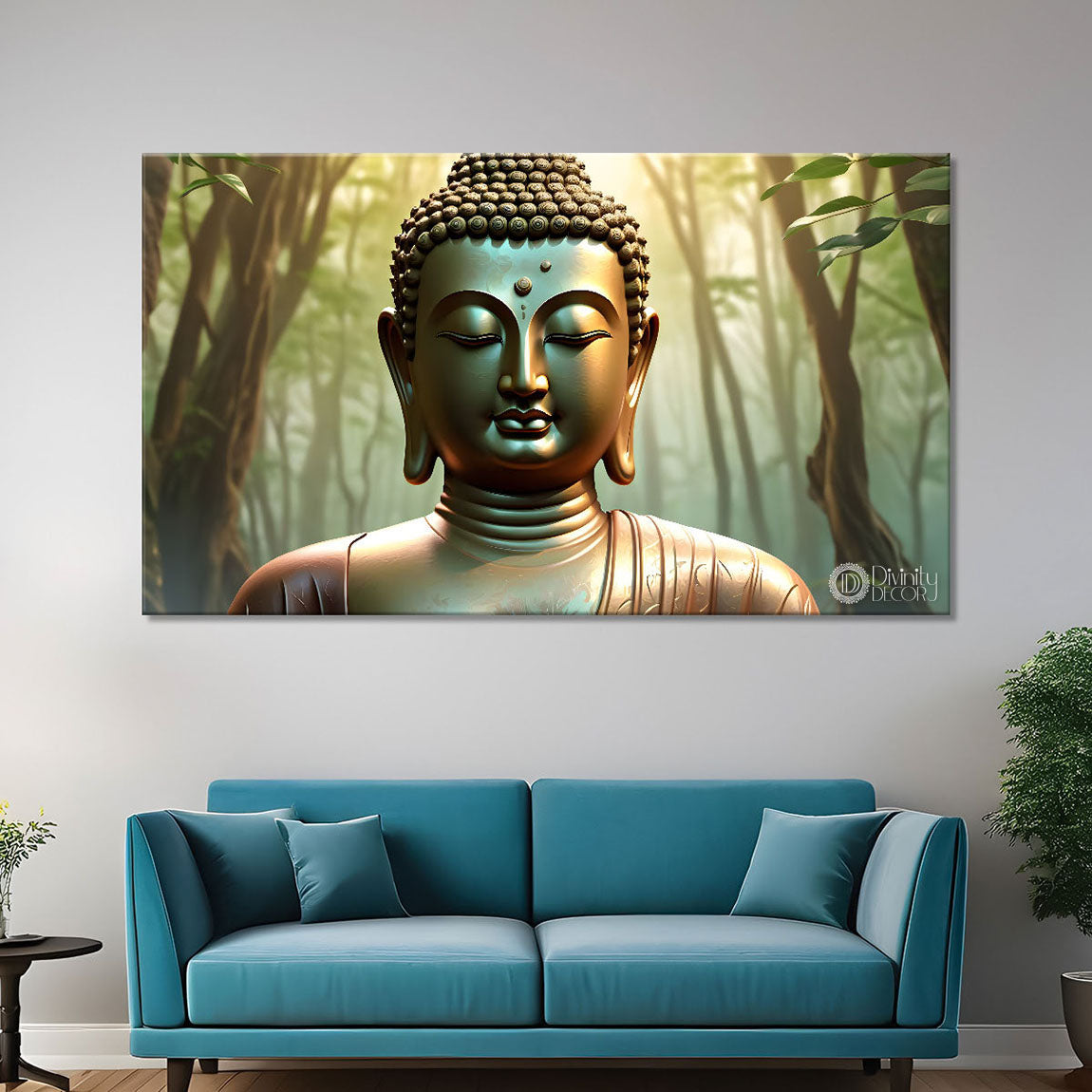 Buddha in the jungle background painting Canvas Wall Painting - Buddha-205