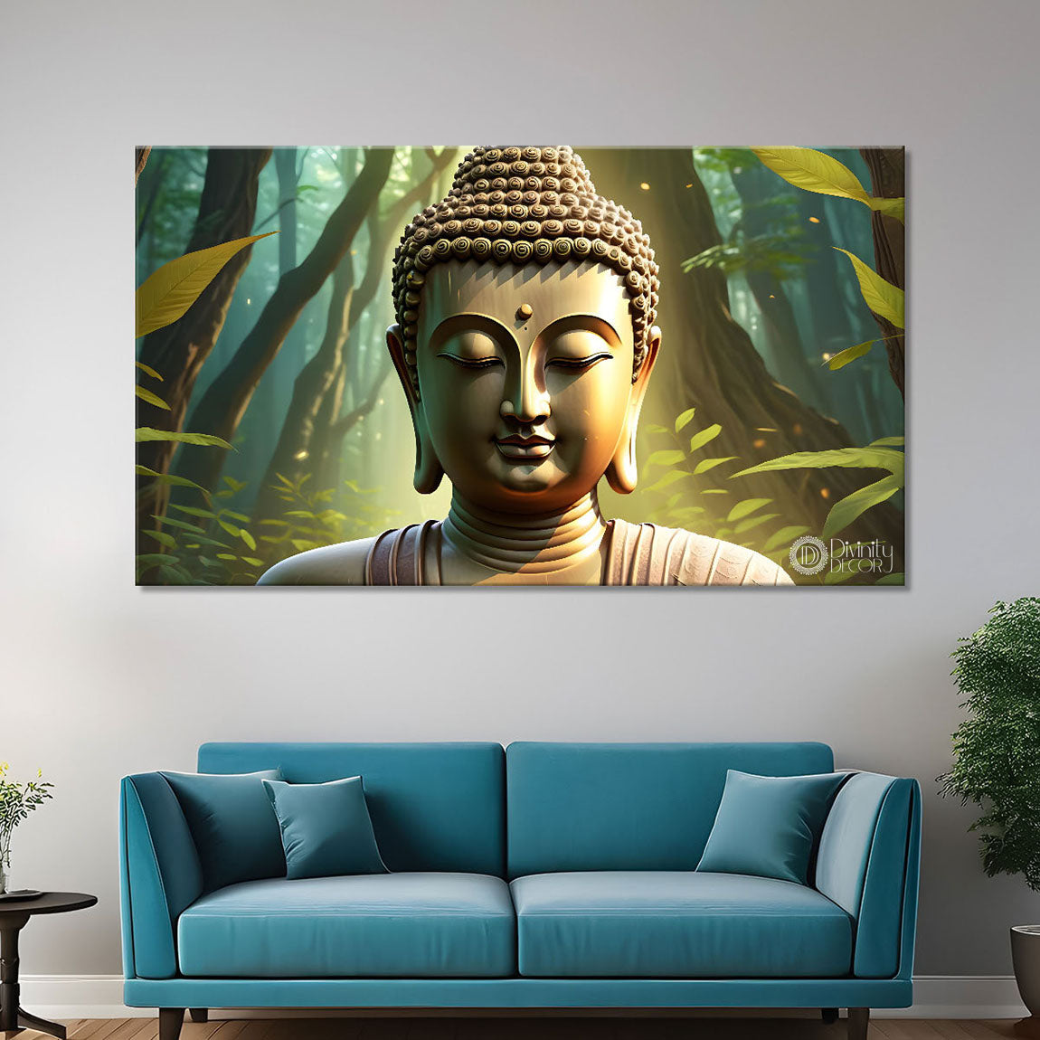 Buddha in the jungle background painting Canvas Wall Painting - Buddha-206