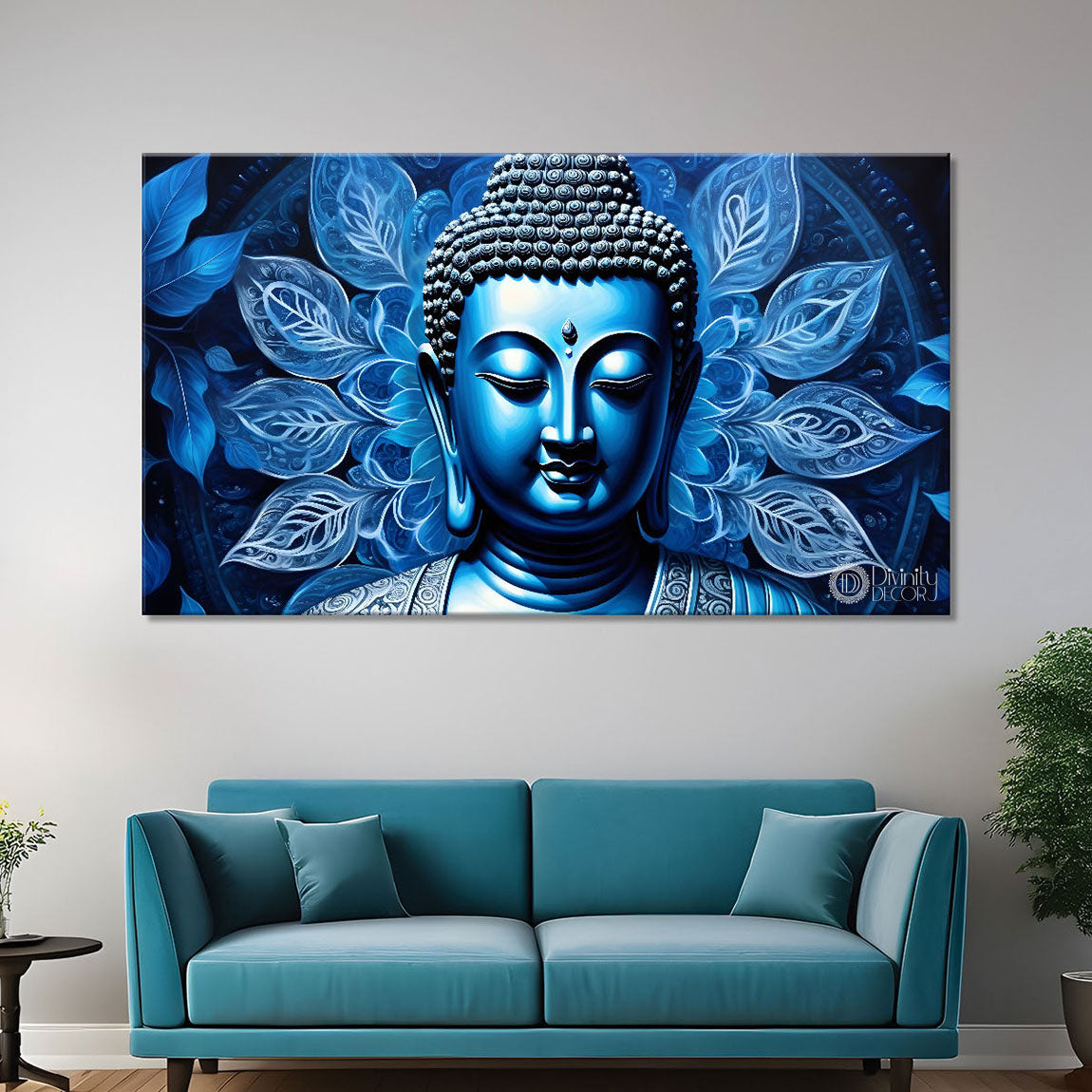 Blue buddha with the blue background painting Canvas Wall Painting - Buddha-208