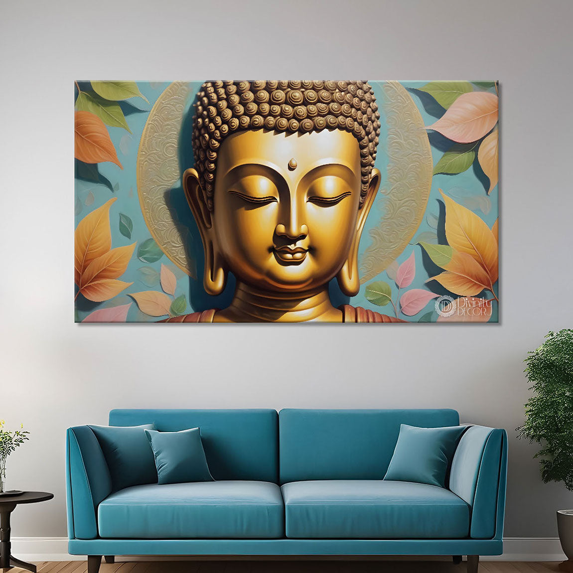 Golden buddha with light textured background painting Canvas Wall Painting - Buddha-209