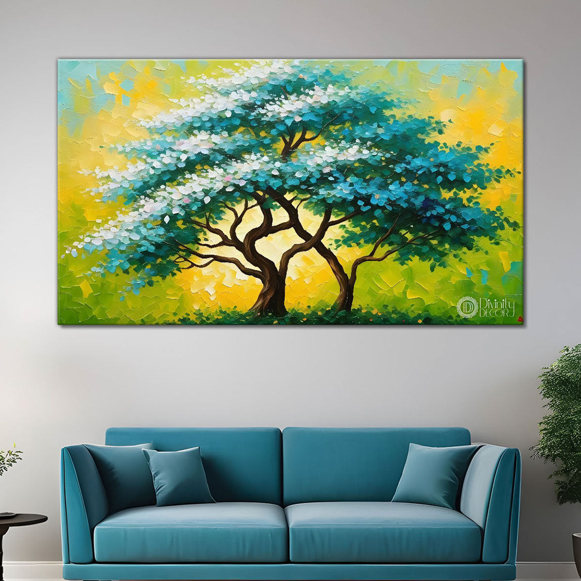 Green tree in bright textured modern art- Design - Tree-209