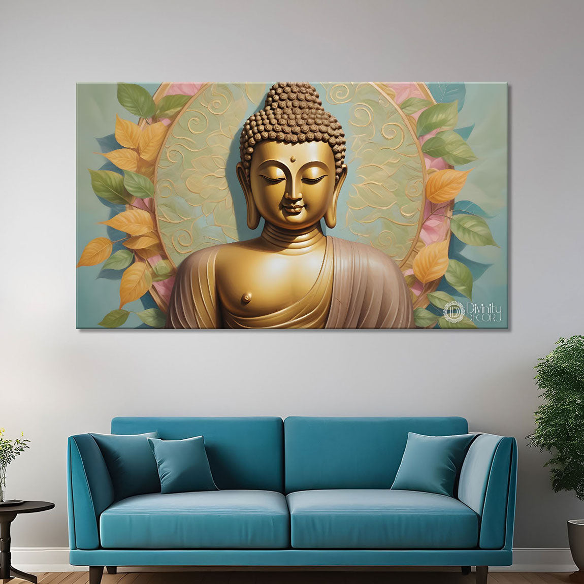 Golden buddha with light textured background painting Canvas Wall Painting - Buddha-210