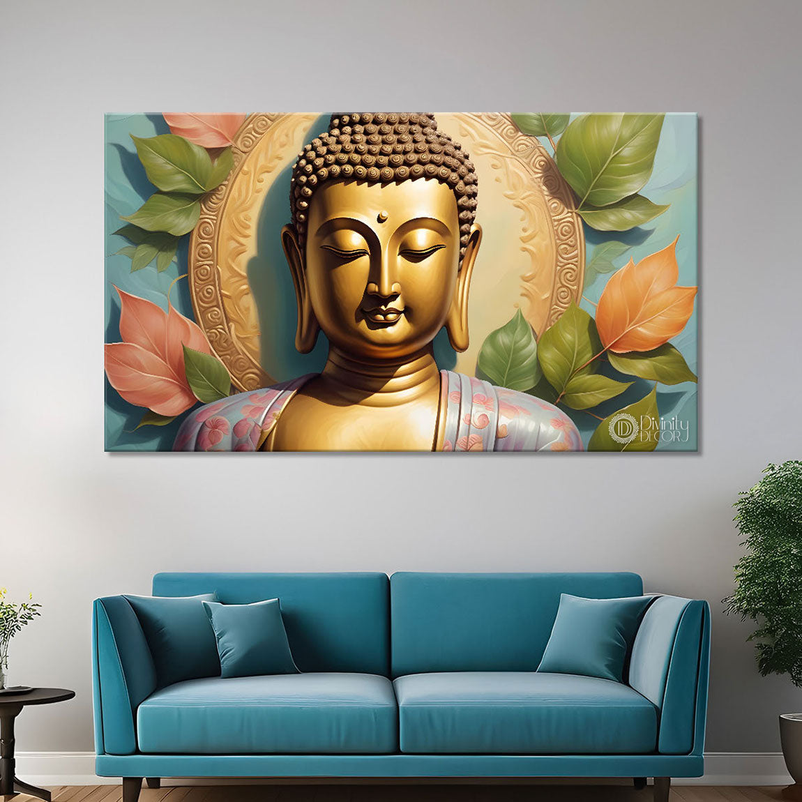 Golden buddha with light textured background painting Canvas Wall Painting - Buddha-211