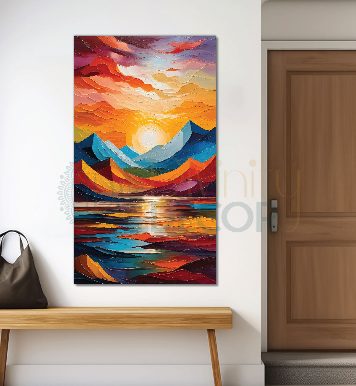 Colourful texutred modern art painting off mountains with sunset Canvas Painting - Design - Modern-V-21