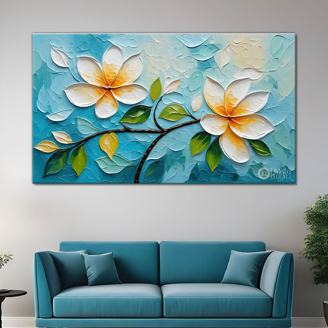 White flower tree in textured background oil painting- Design - Tree-234