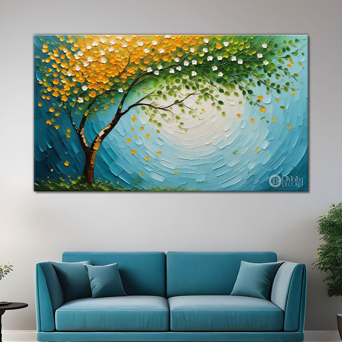 Green tree in bright textured modern art- Design - Tree-243
