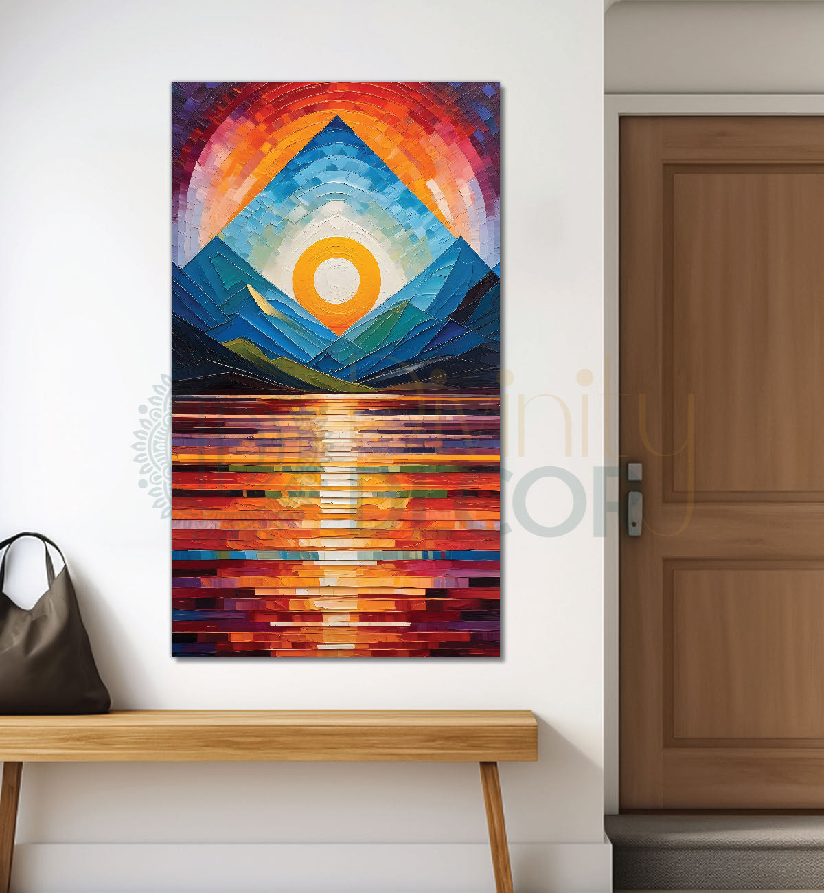 Colourful texutred modern art painting off mountains with sunset Canvas Painting - Design - Modern-V-24