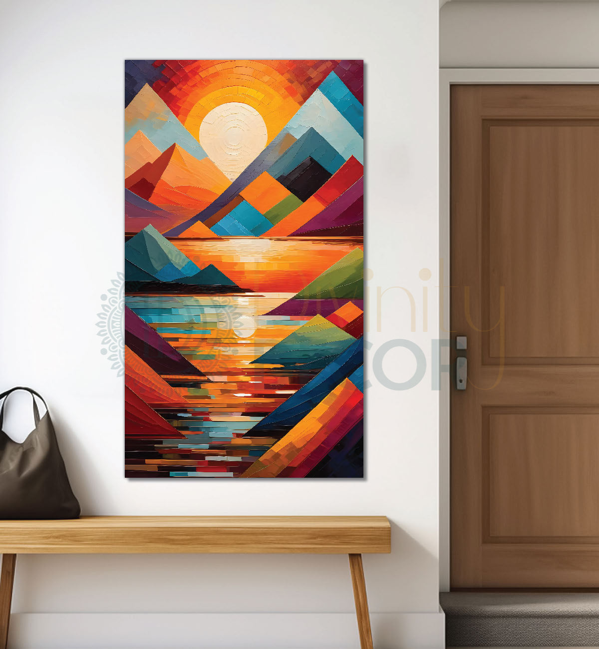 Colourful texutred modern art painting off mountains with sunset Canvas Painting - Design - Modern-V-25