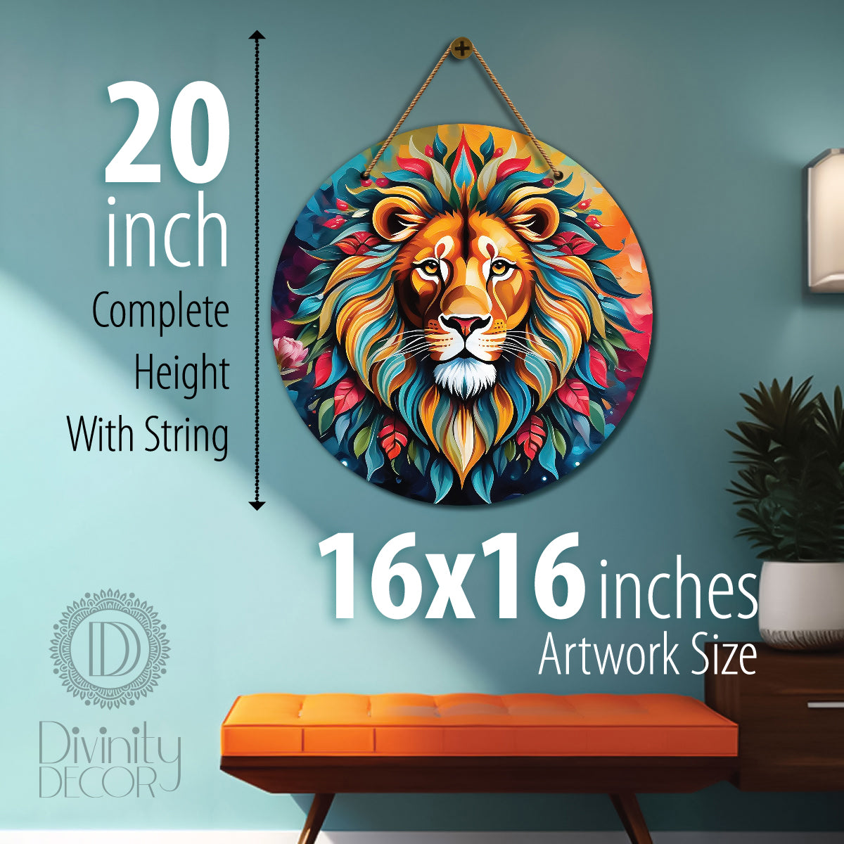 Lion in colourful mandala Round Wooden Wall Hanging for wall Décor - Design - 270
